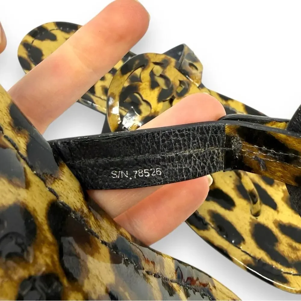 Tory Burch Patent Leather Leopard Miller Thong Sandal Brown Tan 8 Women’s